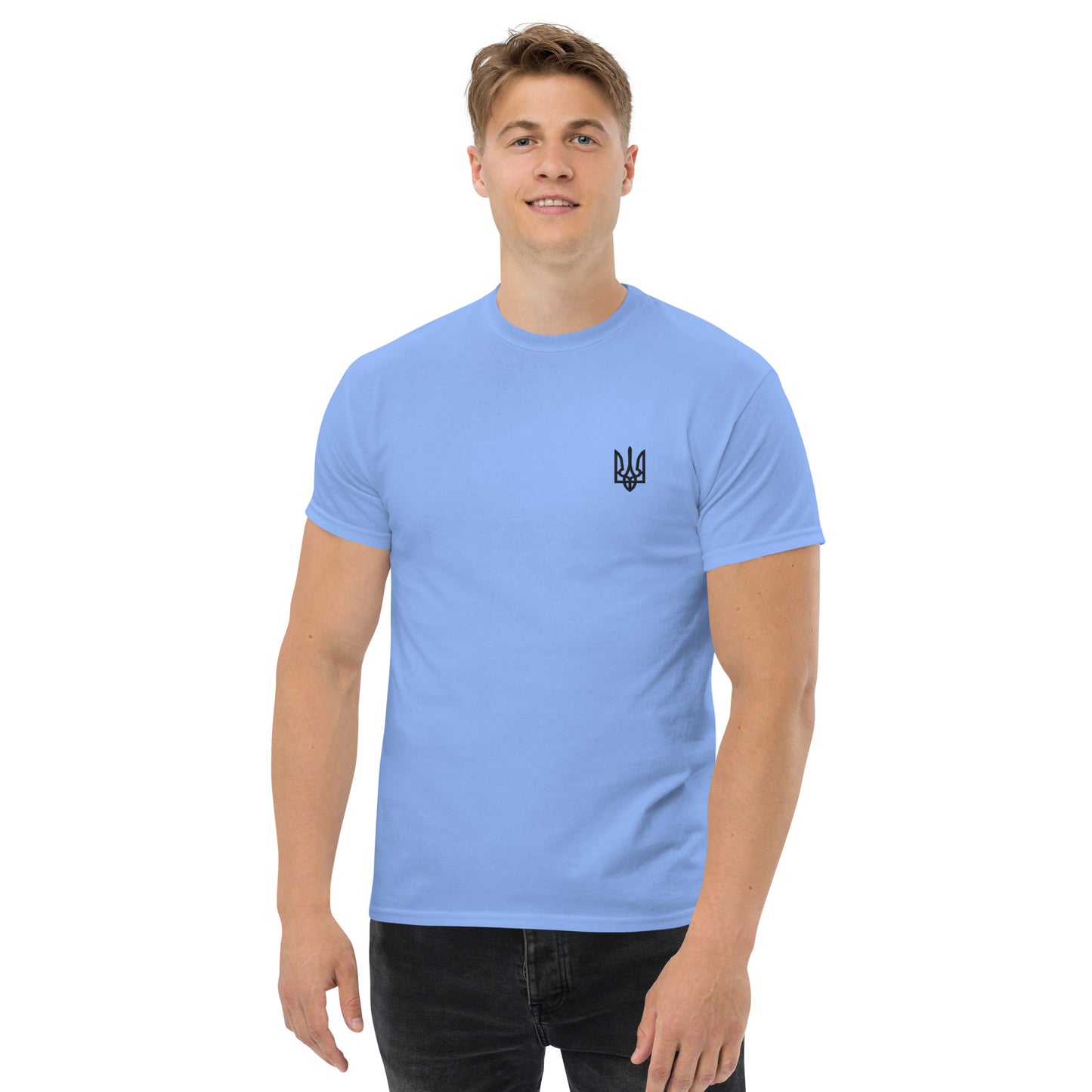 T-Shirt with Embroidery Black Trident on left