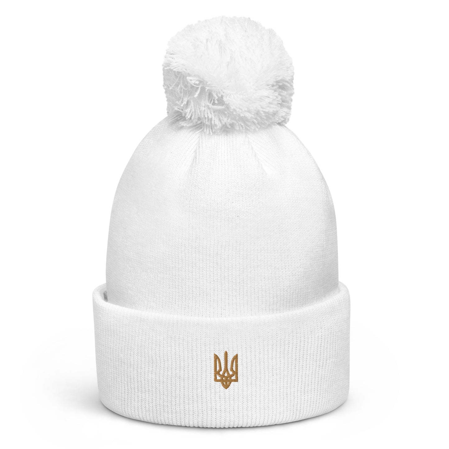Pom pom beanie with a trident