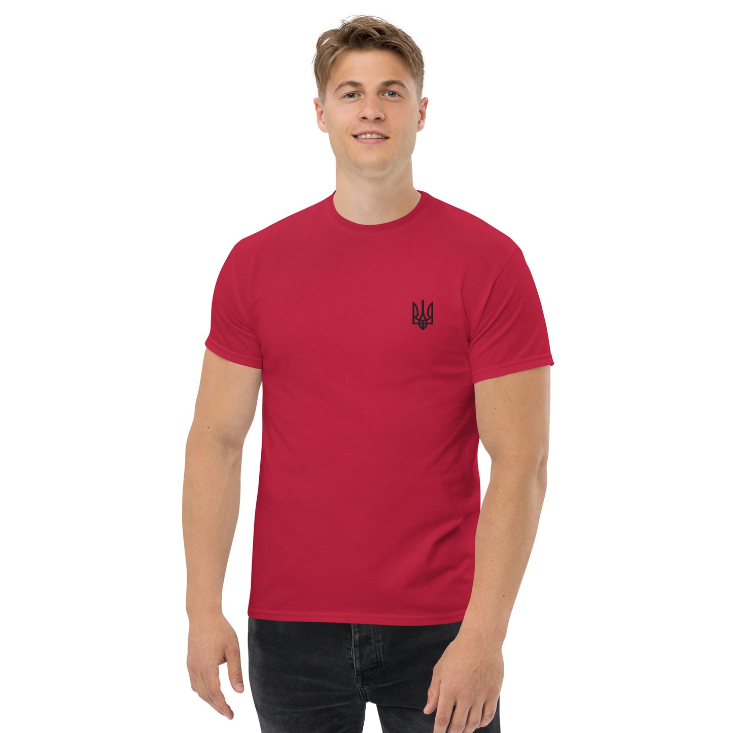 T-Shirt with Embroidery Black Trident on left