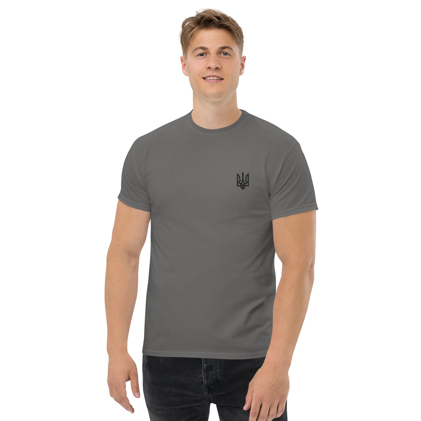 T-Shirt with Embroidery Black Trident on left