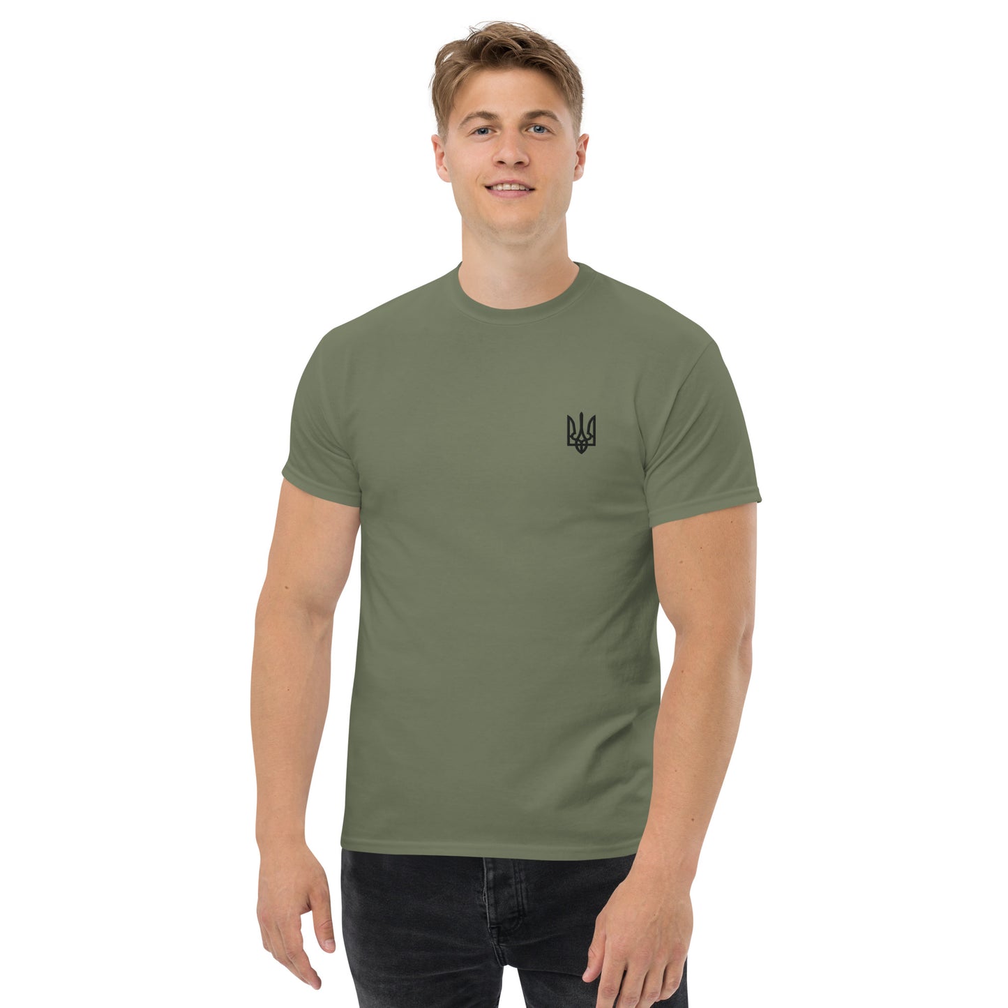 T-Shirt with Embroidery Black Trident on left