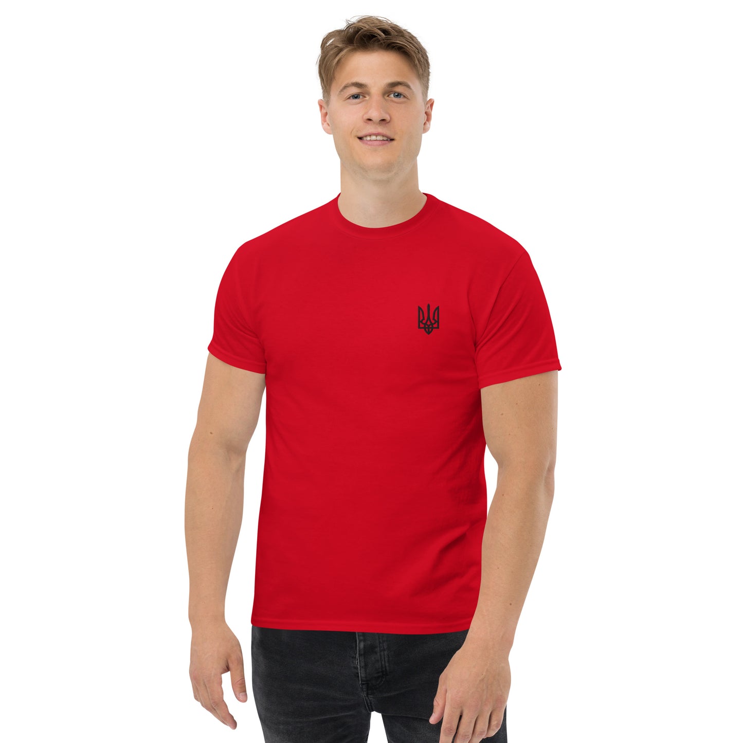 T-Shirt with Embroidery Black Trident on left