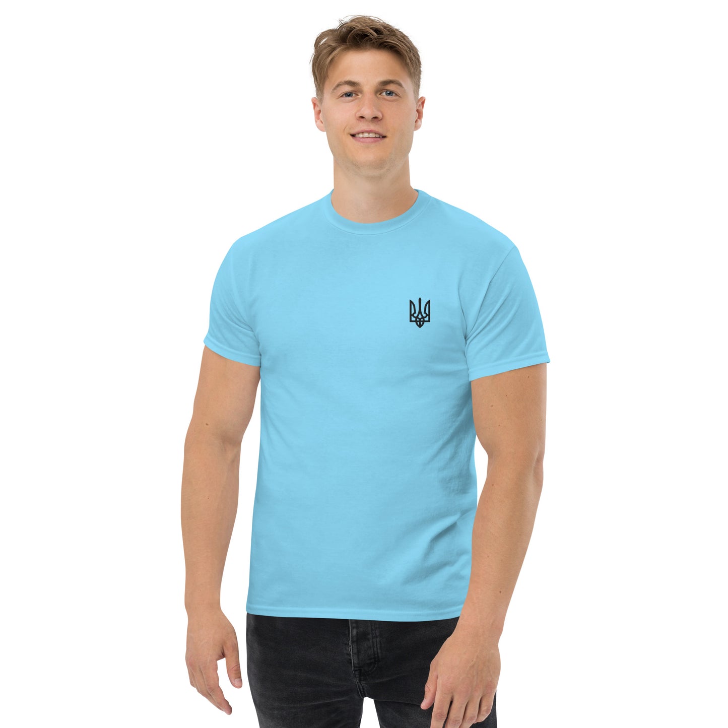 T-Shirt with Embroidery Black Trident on left